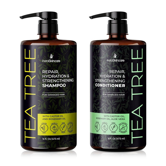 InstaSkincare Tea Tree Shampoo and Conditioner Set For All Hair Types 16 Oz